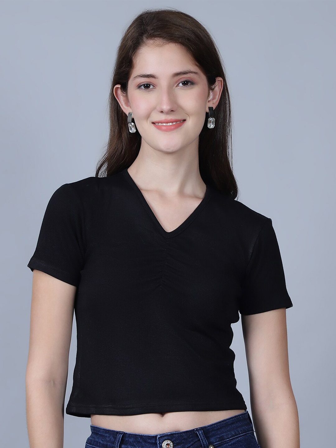 

urSense Gathered Cotton Crop Top, Black