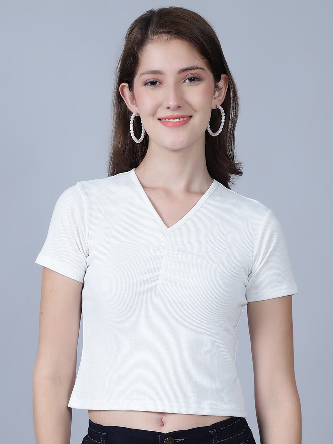 

urSense Gathered Cotton Crop Top, White