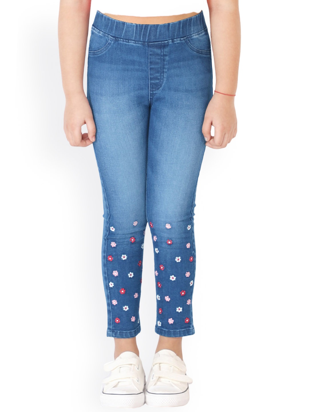 

BAESD Girls Lean Slim Fit Heavy Fade Embroidered Cropped Stretchable Jeans, Blue