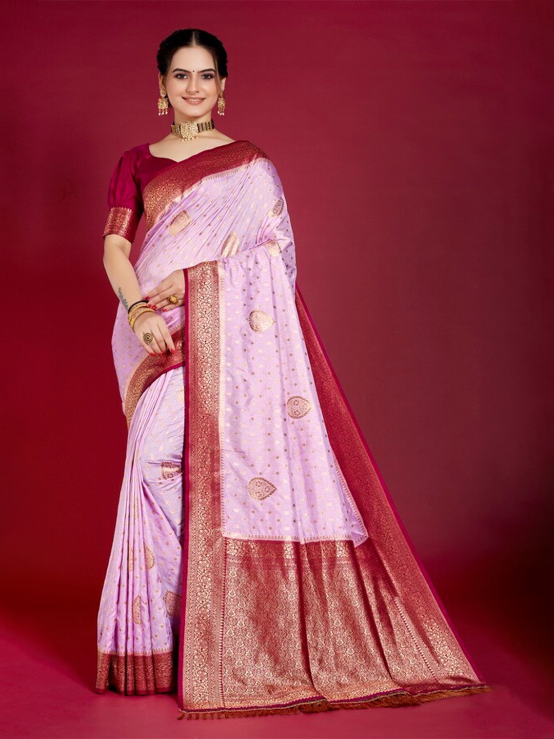 

Aagiri Ethnic Motifs Zari Organza Banarasi Saree, Pink