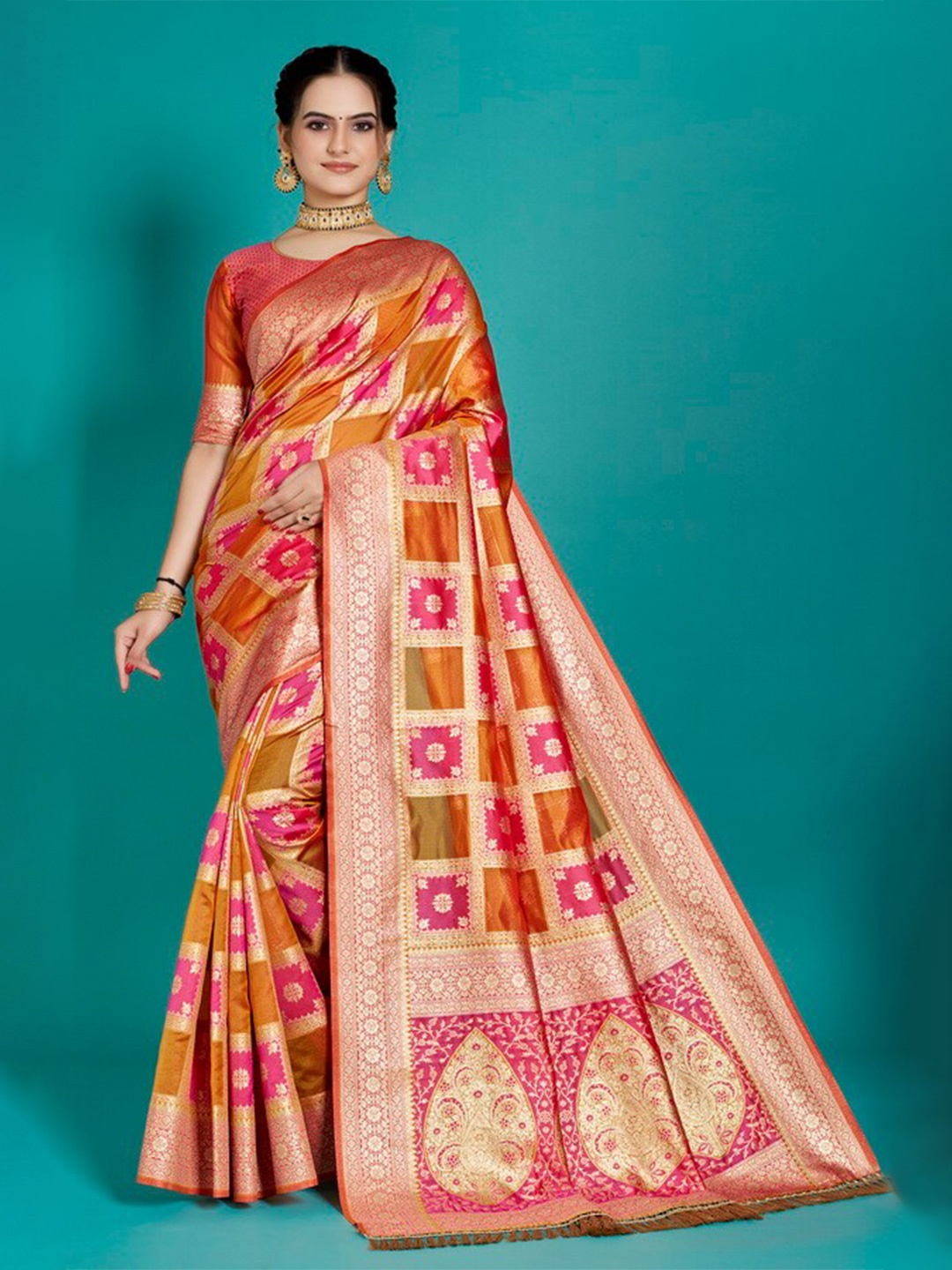 

Aagiri Ethnic Motifs Zari Organza Banarasi Saree, Yellow