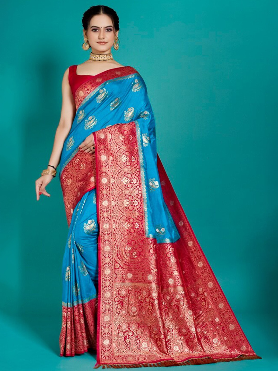 

Aagiri Ethnic Woven Design Zari Organza Banarasi Saree, Blue
