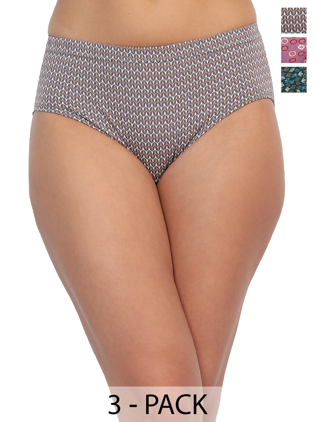 

Glamoras Pack Of 3 Printed Pure Cotton Hipster Briefs, Green