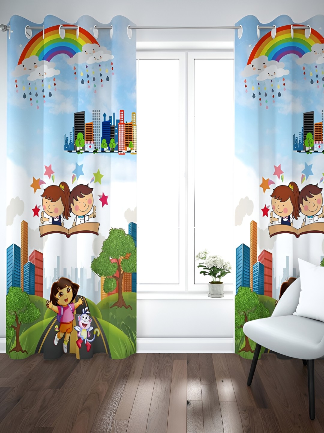 

JUBILANT HOME FASHION Blue & White 2 Pieces Quirky Room Darkening Window Curtain