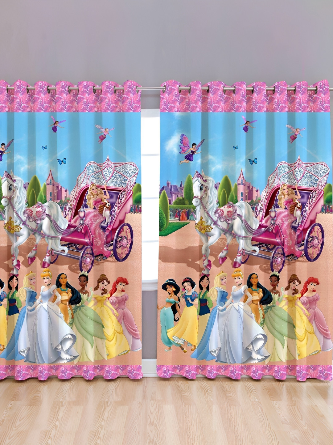 

JUBILANT HOME FASHION Pink & Blue 2 Pieces Quirky Room Darkening Window Curtain