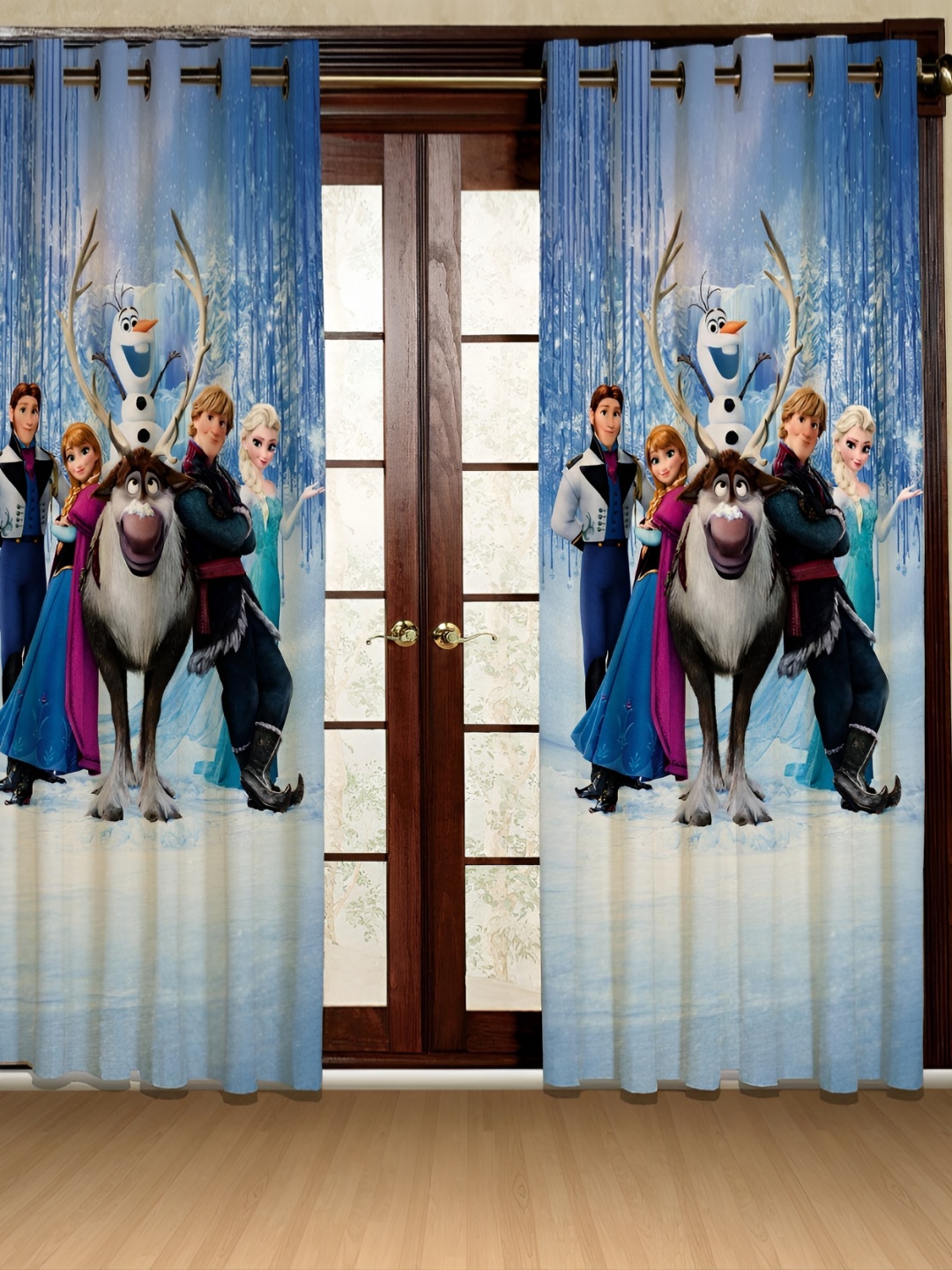 

JUBILANT HOME FASHION Turquoise Blue & Pink Quirky Room Darkening Long Door Curtain