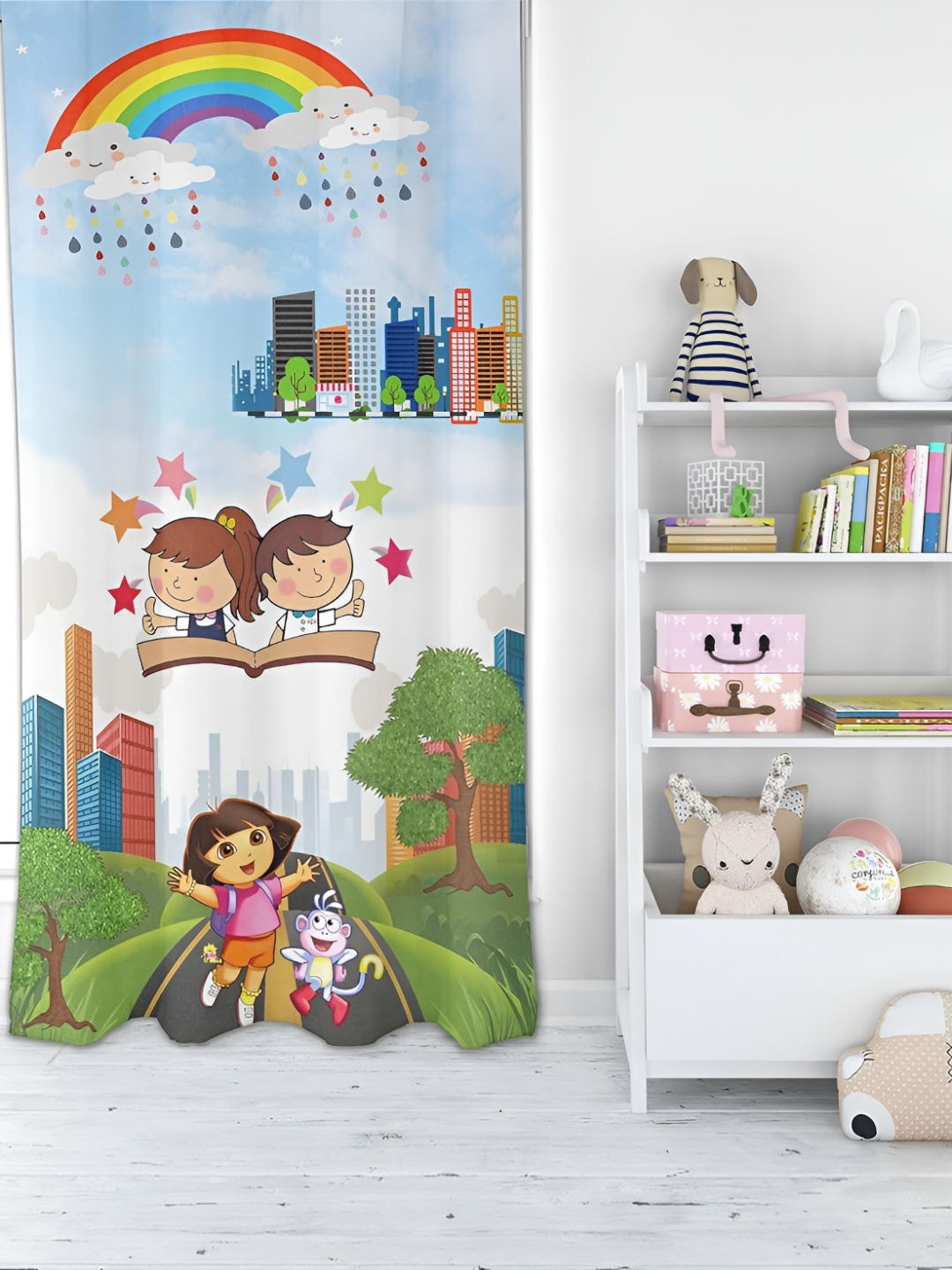 

JUBILANT HOME FASHION White & Green Quirky Room Darkening Long Door Curtain