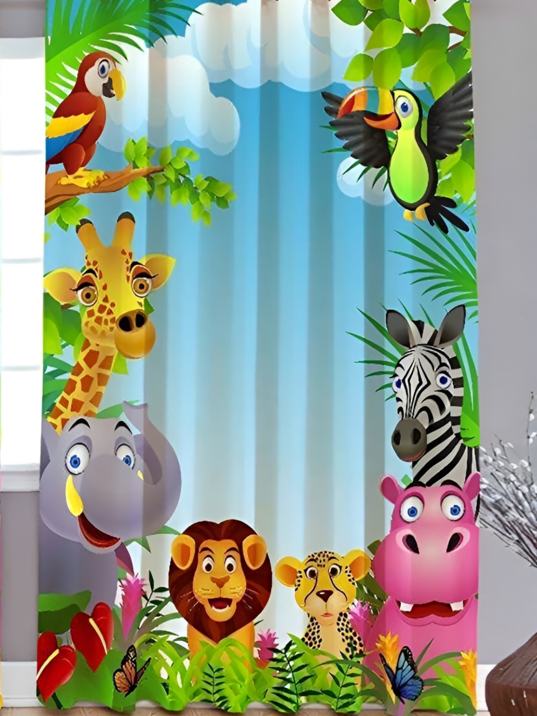 

JUBILANT HOME FASHION Teal & Green Cartoons Printed Room Darkening Window Curtain