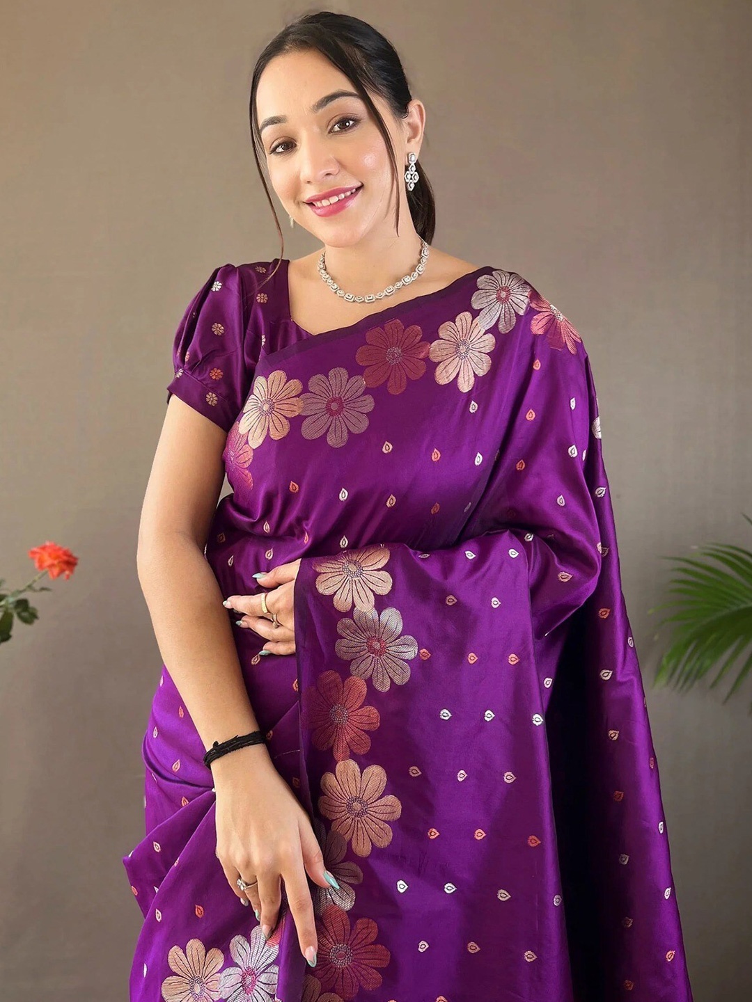 

PAVANPUTRA FAB Woven Design Zari Art Silk Banarasi Saree, Purple