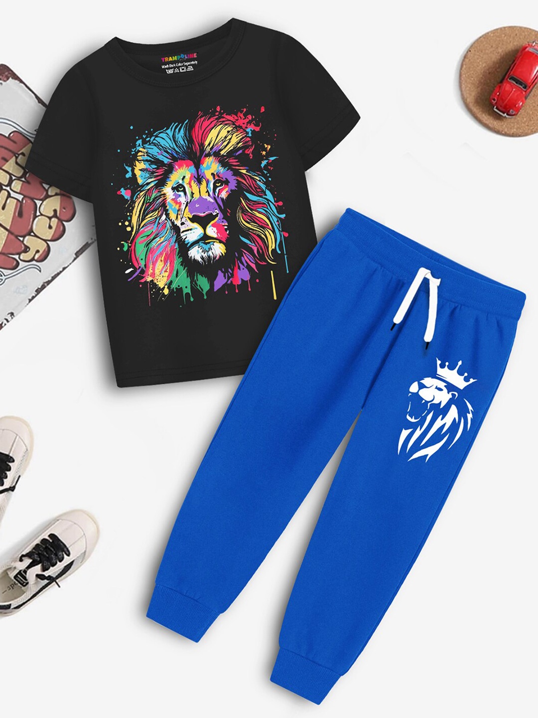 

Trampoline Kids Printed T-shirt with Trousers, Black