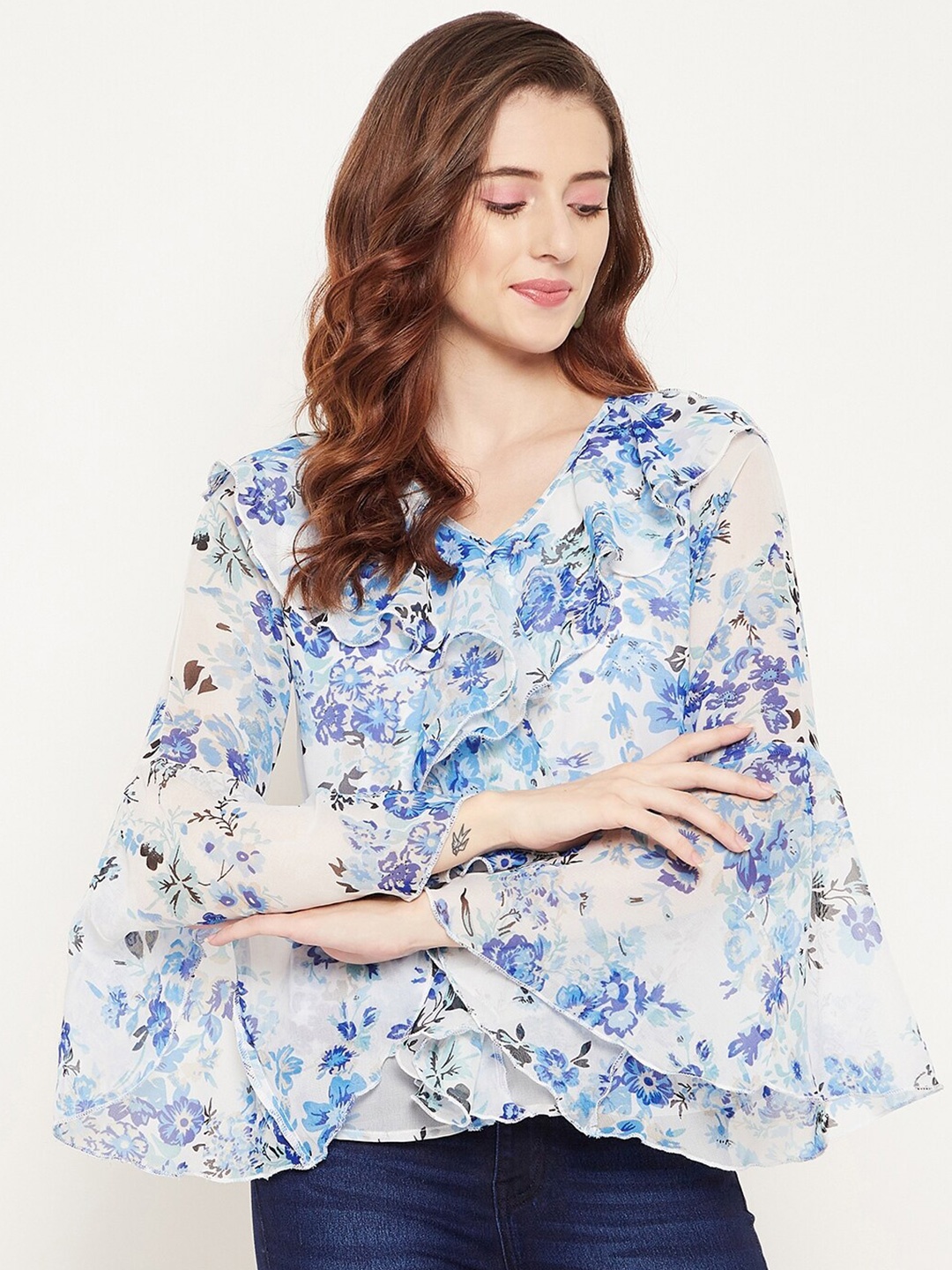 

Bitterlime Floral Printed Top, White