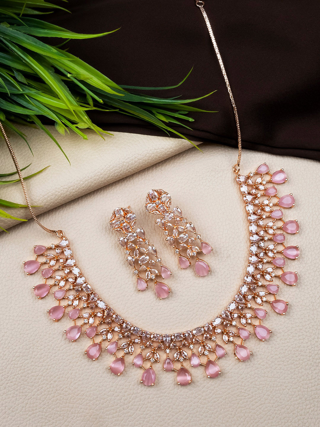 

StileAdda Rose Gold Plated American Diamond Jewellery Set