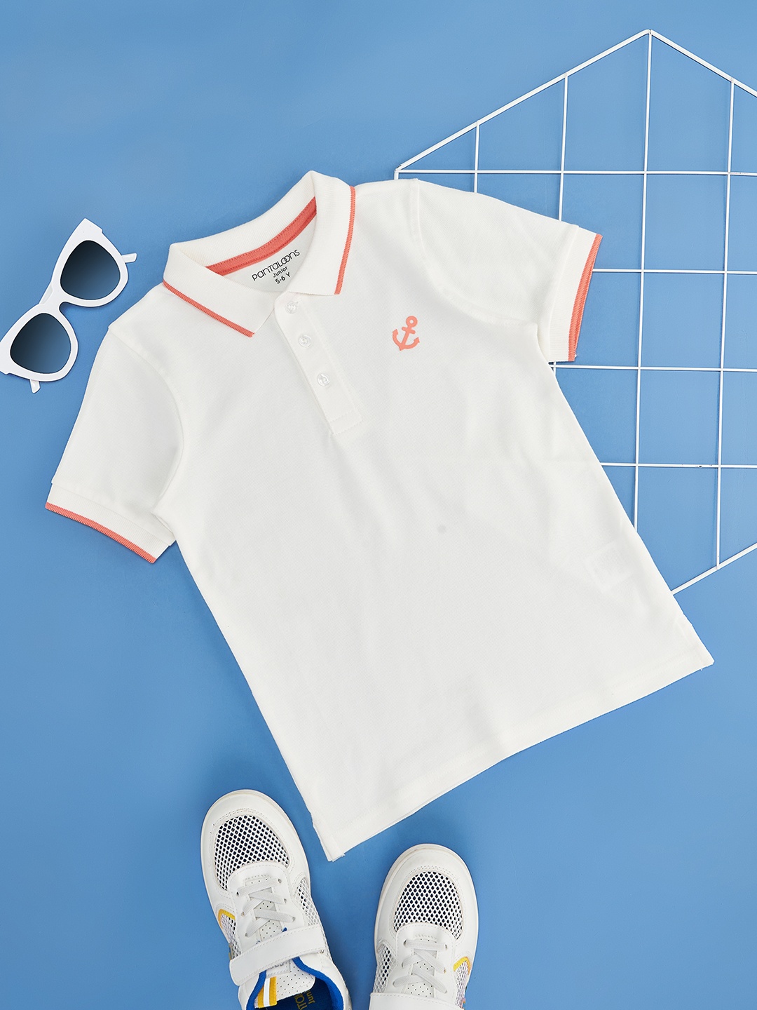 

Pantaloons Junior Boys Polo Collar Cotton T-shirt, Off white