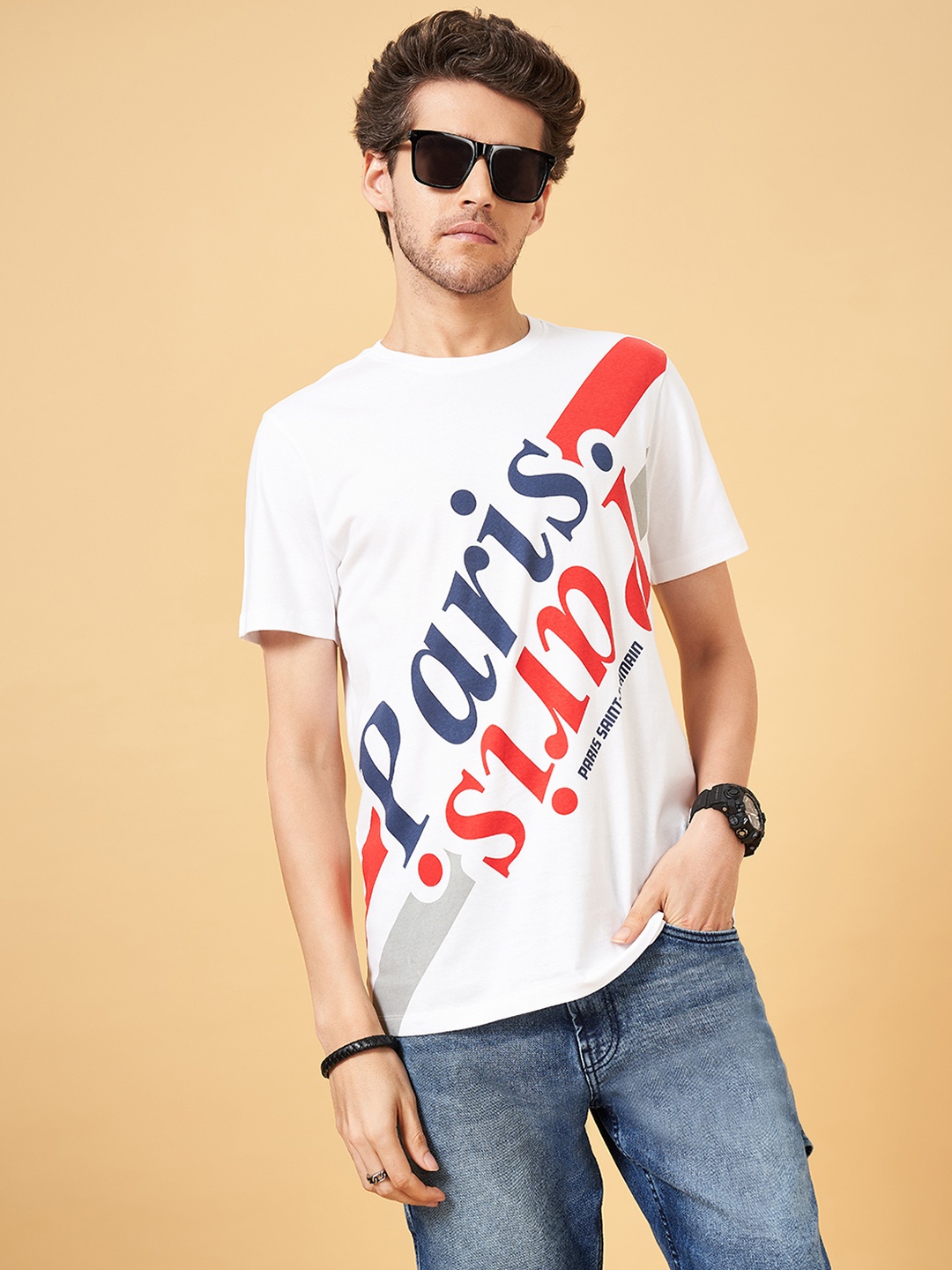 

SF JEANS by Pantaloons Round Neck Short Sleeves Typography Printed Slim Fit T-shirt, White