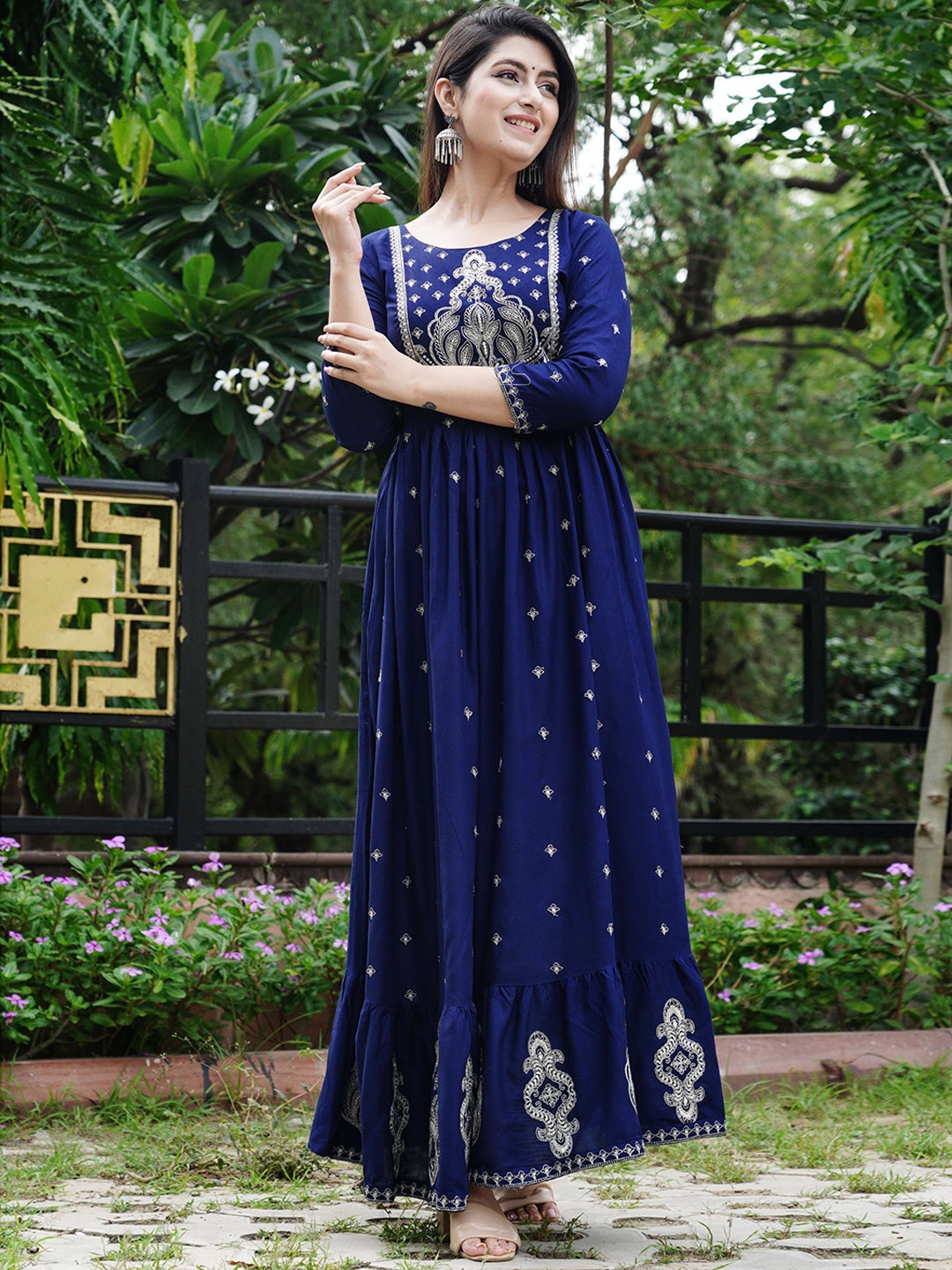 

DSS FASHION Ethnic Motifs Embroidered Empire Anarkali Kurta, Blue