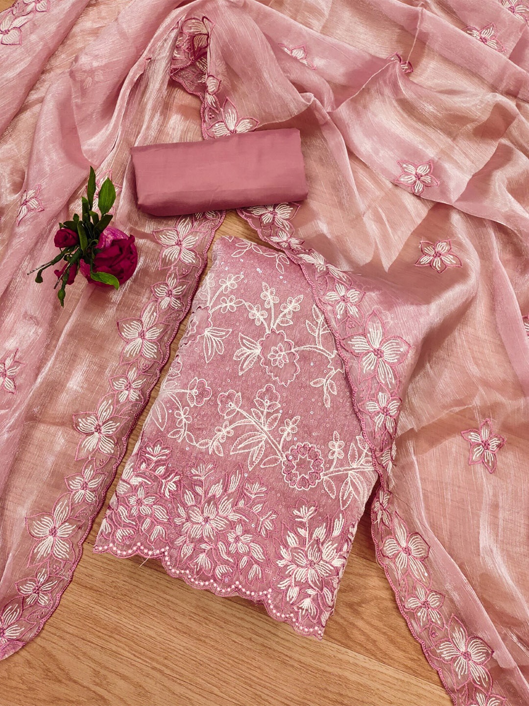 

LeeliPeeri Designer Embroidered Unstitched Dress Material, Pink