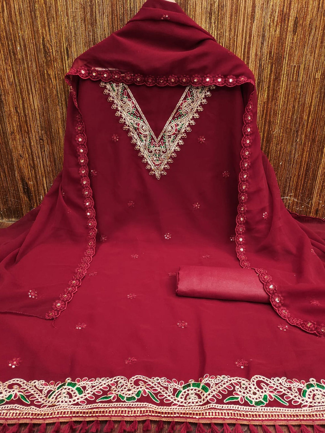 

LeeliPeeri Designer Unstitched Dress Material, Maroon