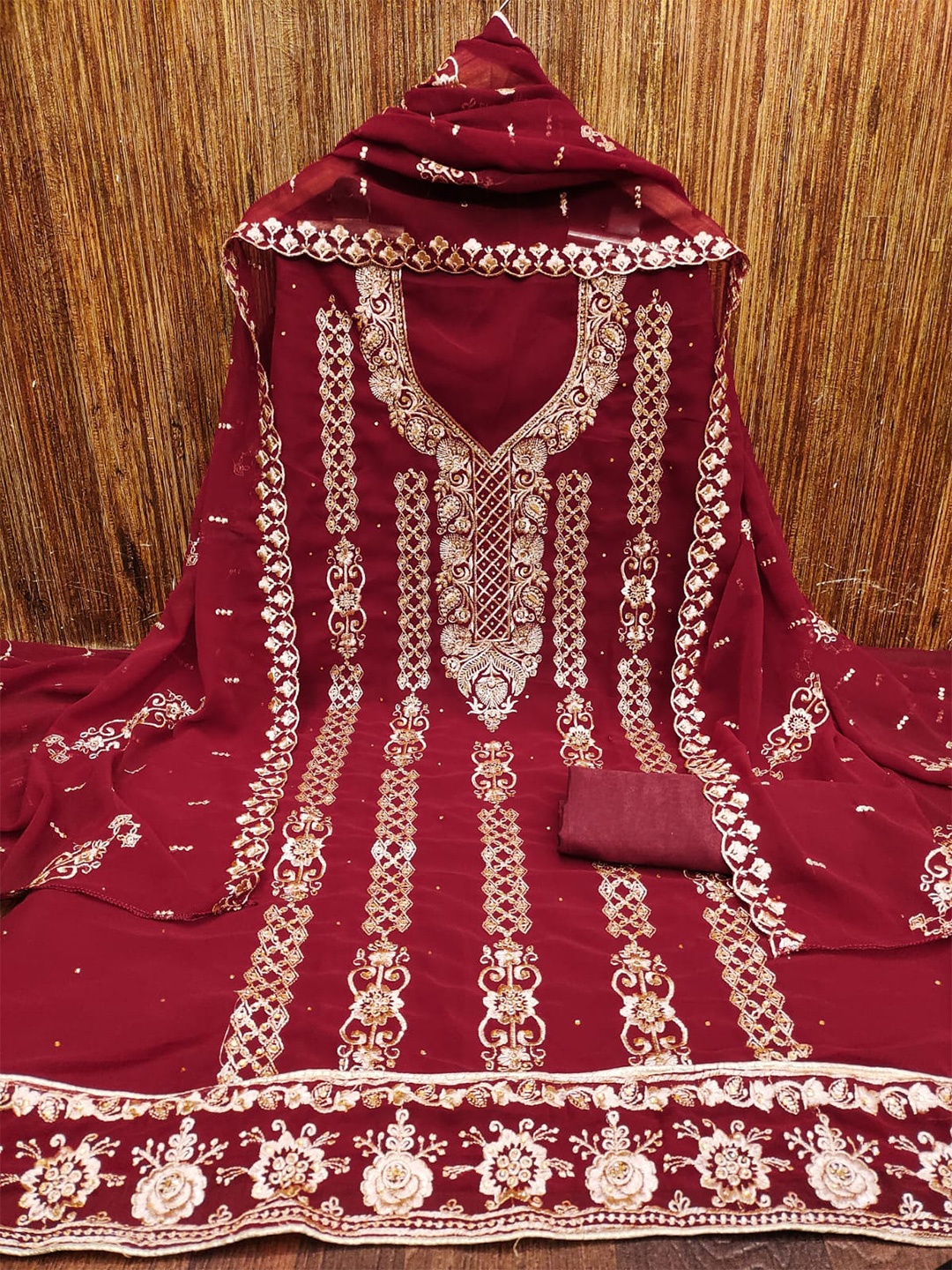 LeeliPeeri Designer Embroidered Unstitched Dress Material, Red