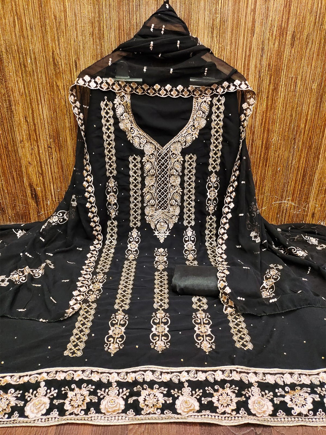 

LeeliPeeri Designer Embroidered Unstitched Dress Material, Black