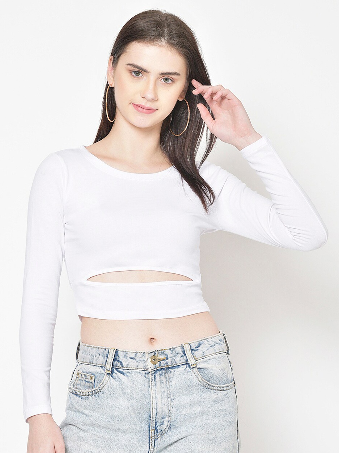 

BAESD Cotton Round Neck Fitted Casual Crop Top, White