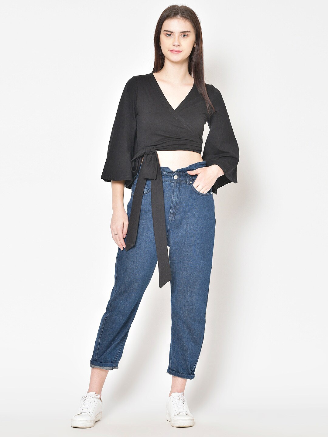 

BAESD Pure Cotton Wrap Crop Top, Black