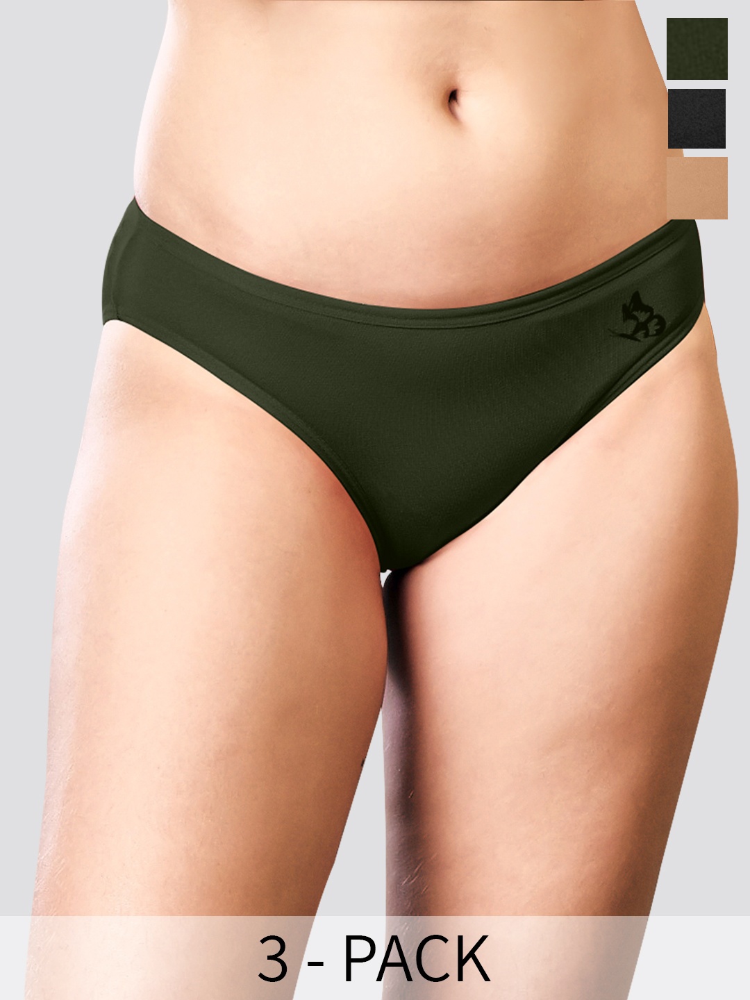 

Kalyani Reeva Pack Of 3 Low-Rise Anti-Odour Bikini Briefs, Olive