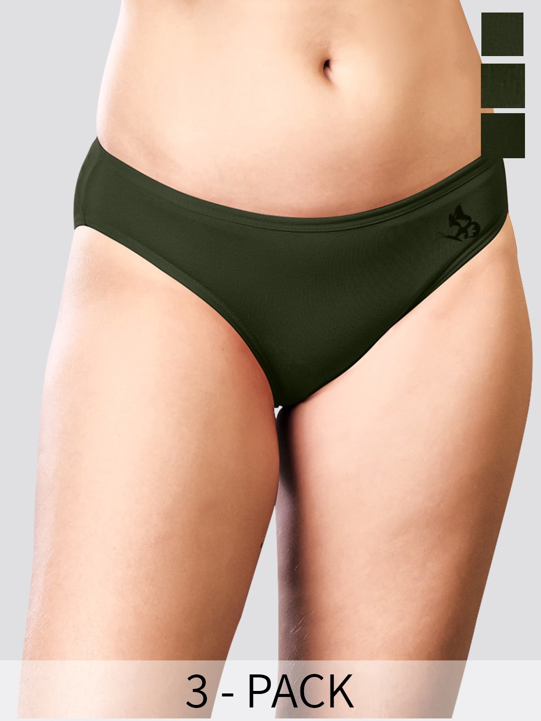 

Kalyani Reeva Pack Of 3 Low-Rise Anti-Odour Bikini Briefs, Olive