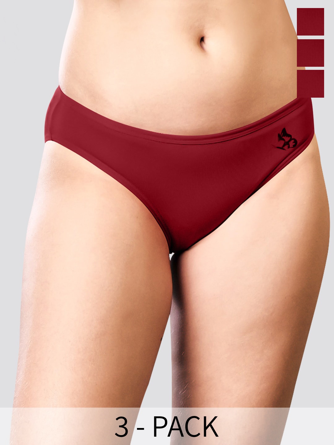 Kalyani Reeva Pack Of 3 Low-Rise Anti-Odour Bikini Briefs, Maroon