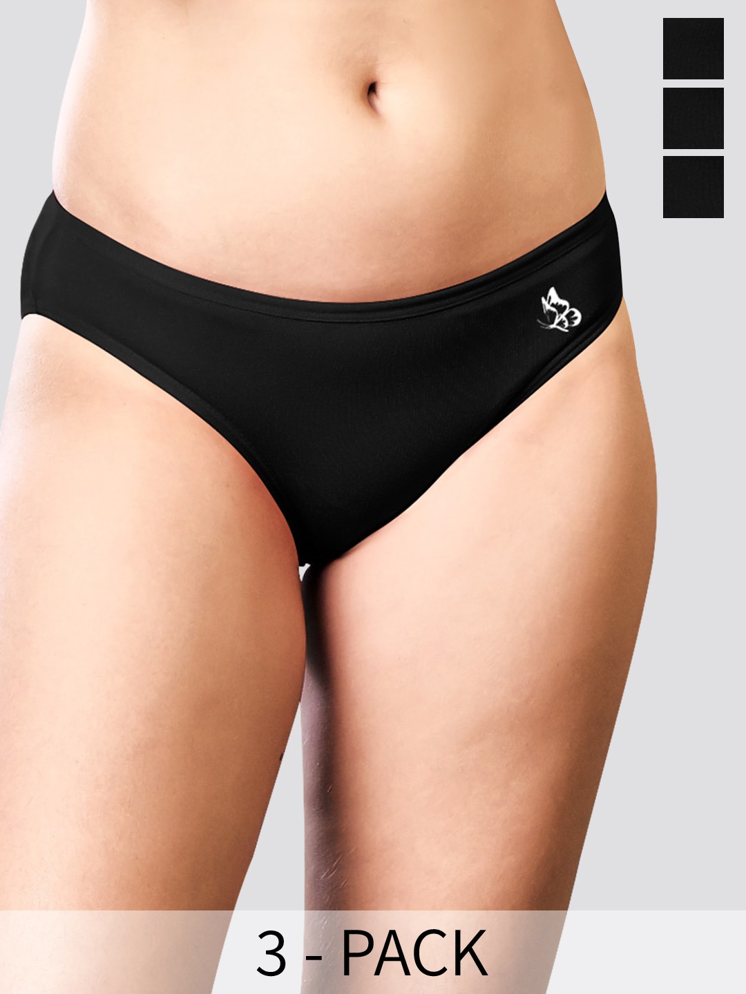 

Kalyani Reeva Pack Of 3 Low-Rise Anti-Odour Bikini Briefs, Black