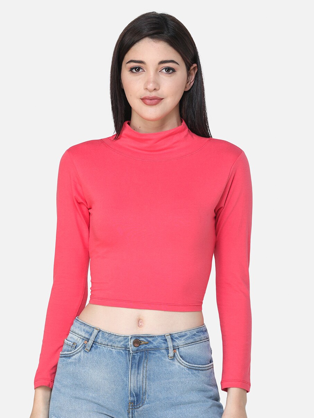 

MINOS Coral Sunset High Neck Cotton Crop Top