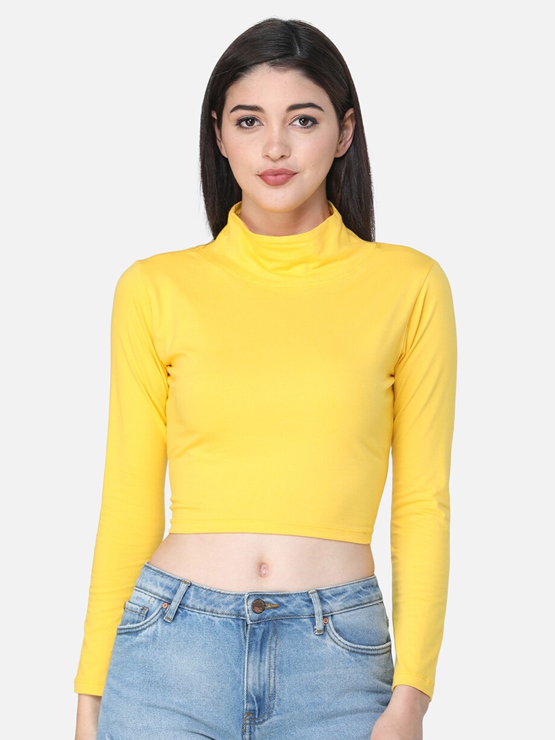 

MINOS Golden Sunbeam High Neck Cotton Crop Top, Yellow