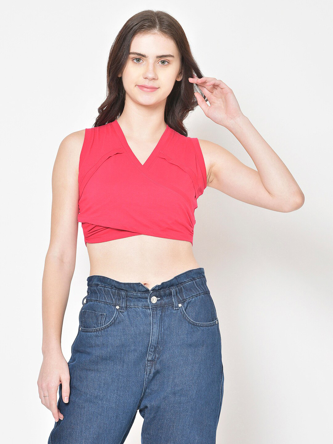 

BAESD Pure Cotton Sleeveless Wrap Crop Top, Pink