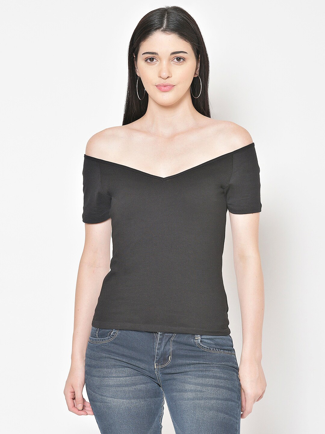 

BAESD Off-Shoulder Cotton Bardot Top, Black