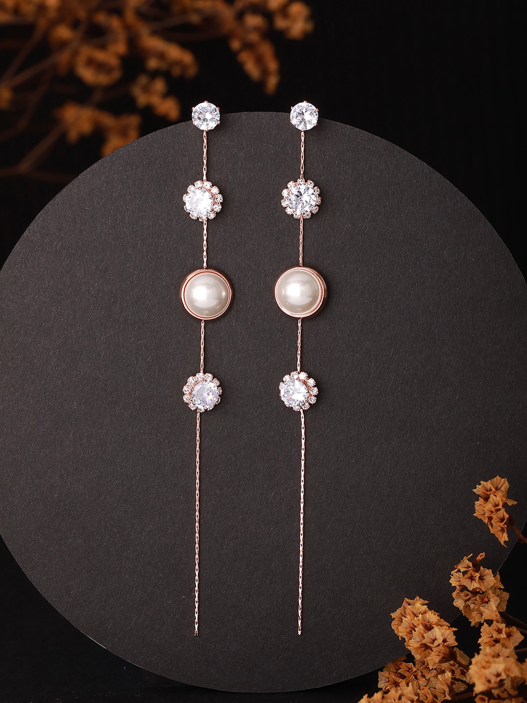 

Jazz and Sizzle Silver-Plated Beaded Floral Drop Earrings, Rose gold
