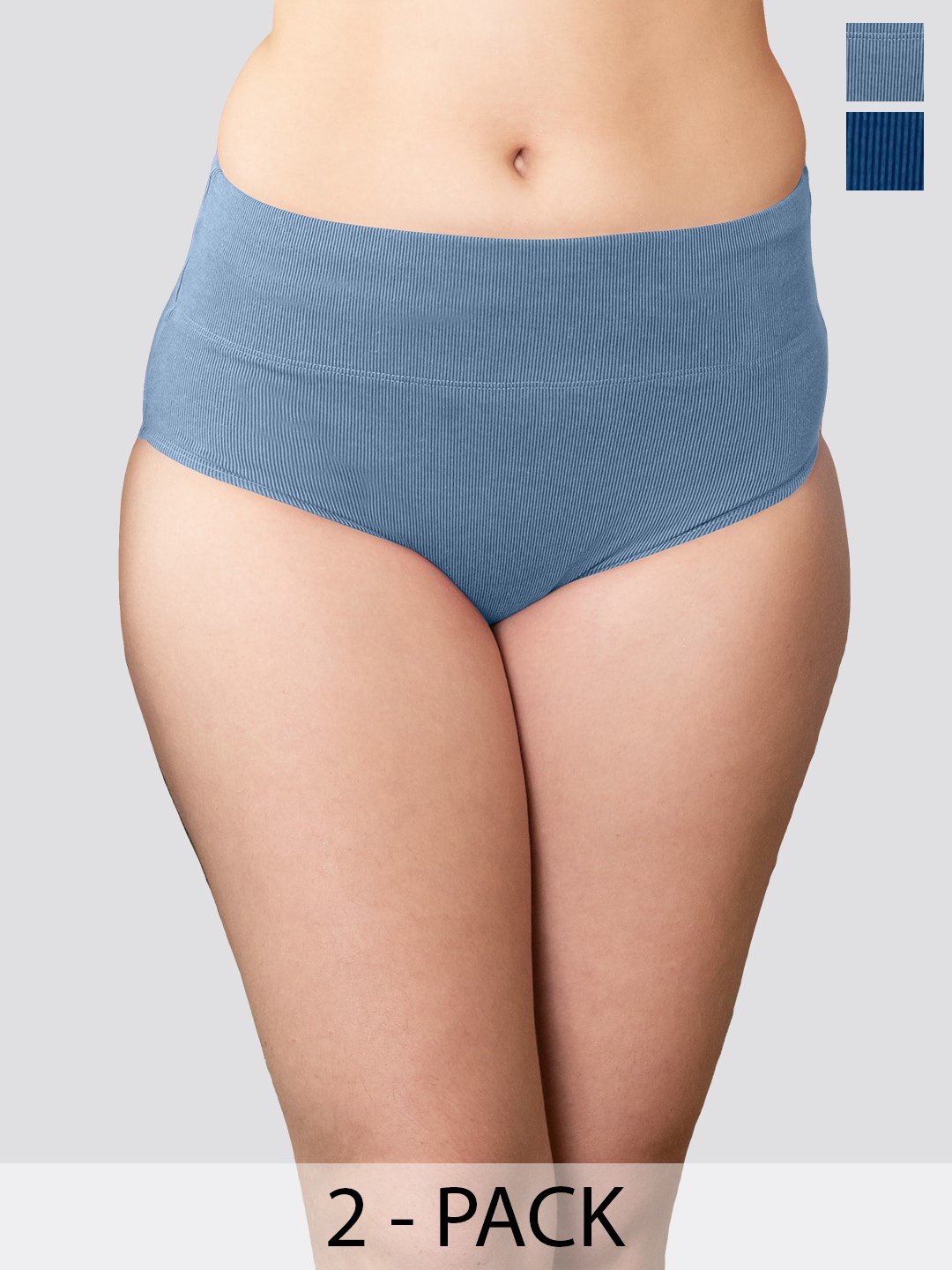 

Kalyani Isac Pack Of 2 High-Rise Cotton Basic Tummy Control Briefs, Navy blue