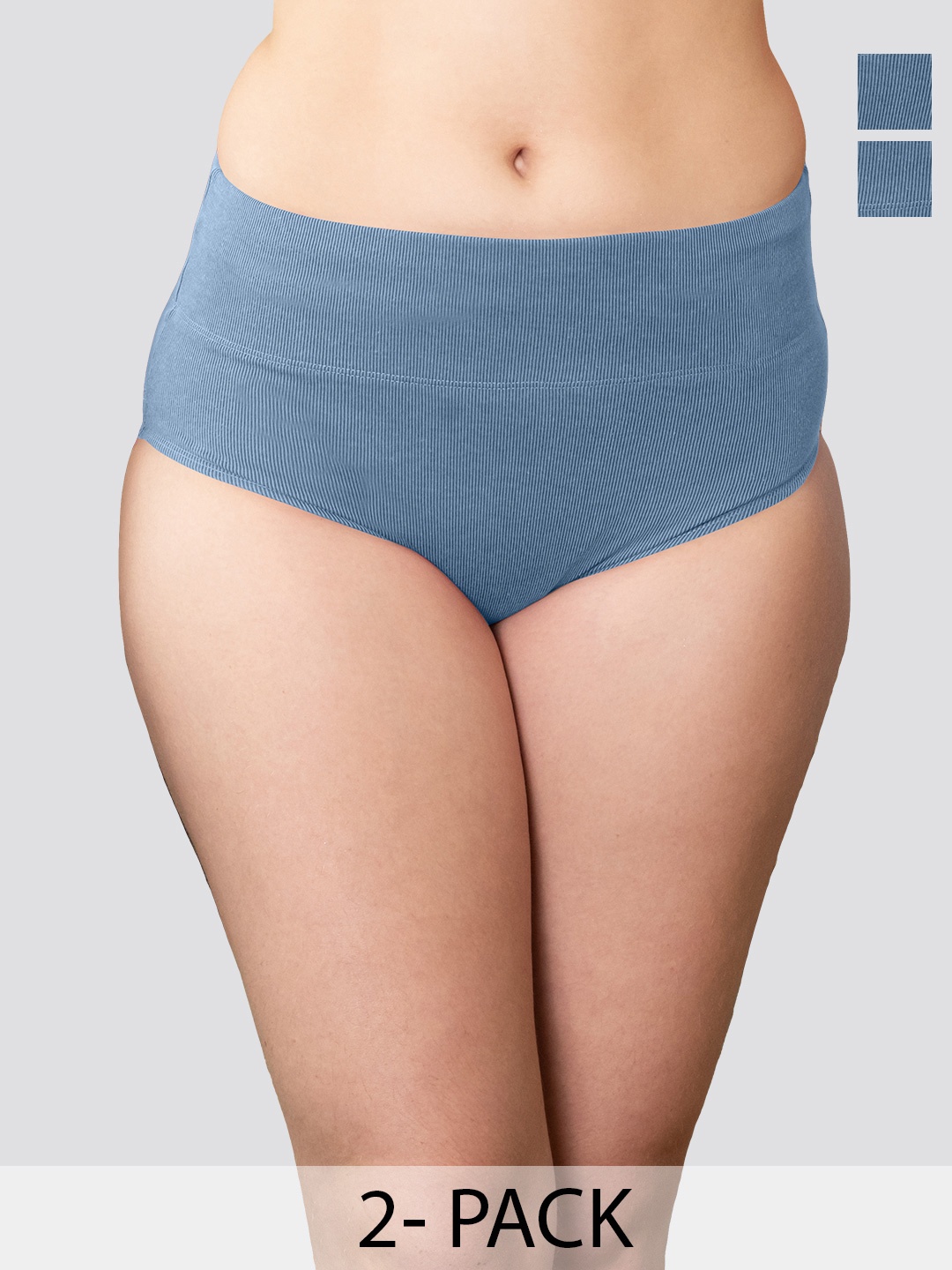 

Kalyani Isac Pack Of 3 Ribbed High-Rise Pure Cotton Tummy Control Shaper Briefs, Blue