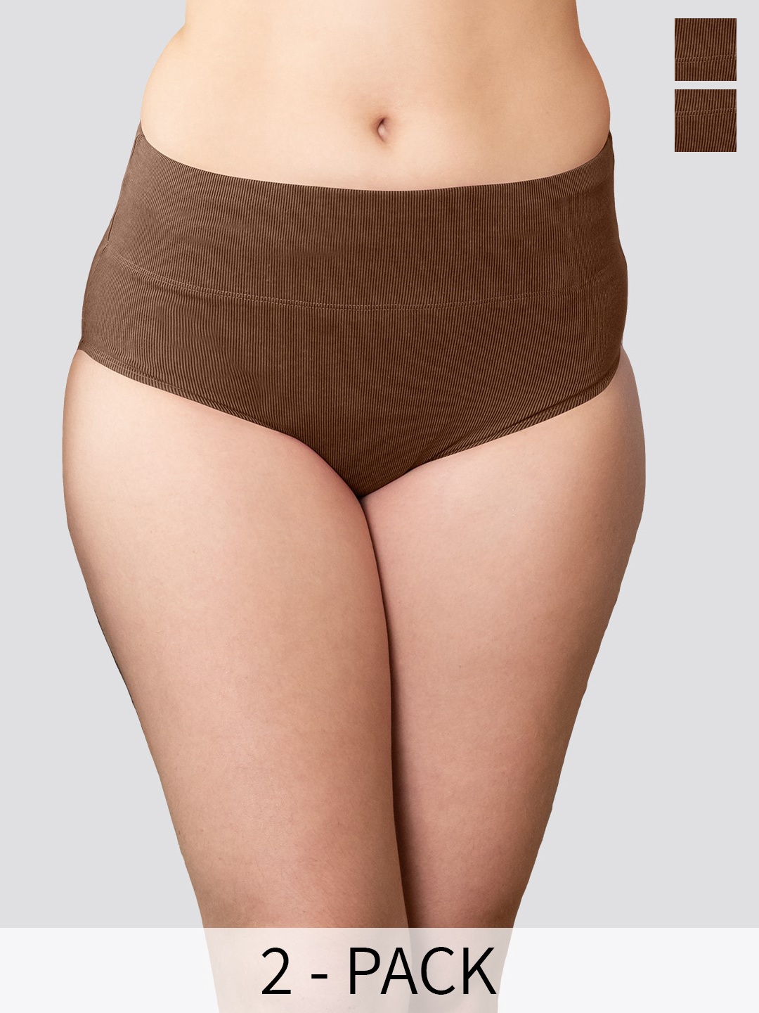 

Kalyani Isac Pack Of 2 Ribbed High-Rise Pure Cotton Tummy Control Shaper Briefs, Brown