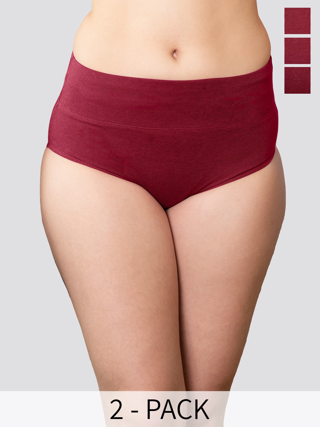 

Kalyani Isac Pack Of 2 High-Rise Pure Cotton Tummy Control Basic Briefs, Maroon