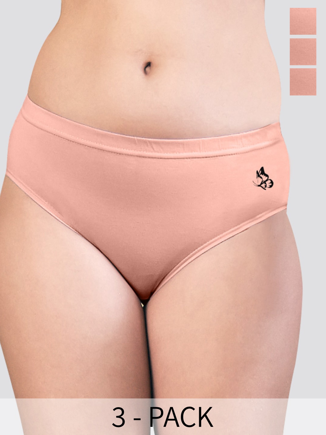 

Kalyani Eve Pack Of 3 Mid-Rise Anti-Odour Cotton Hipster Briefs, Peach