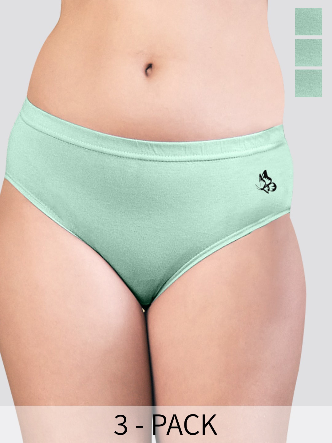 

Kalyani Eve Pack Of 3 Mid-Rise Anti-Odour Pure Cotton Hipster Briefs, Green