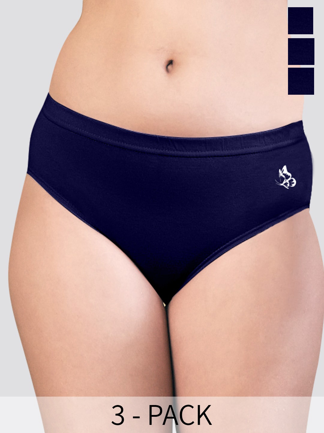 

Kalyani Eve Pack Of 3 Mid-Rise Anti-Odour Pure Cotton Hipster Briefs, Navy blue