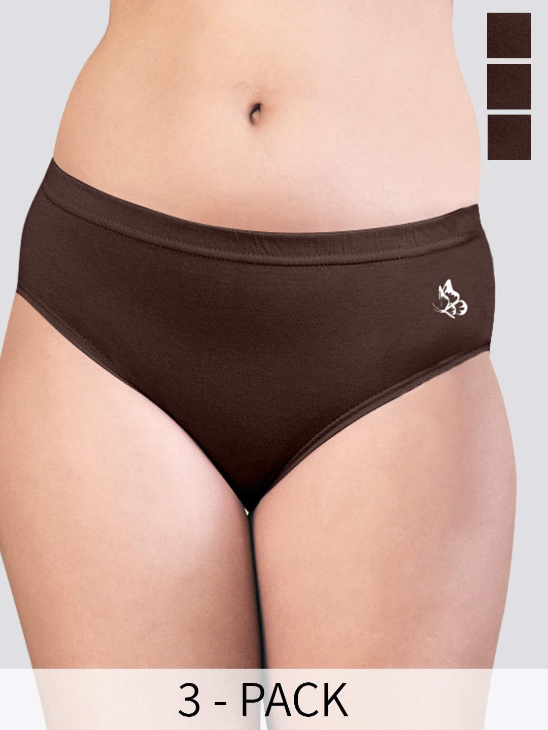 

Kalyani Eve Pack Of 3 Mid-Rise Anti-Odour Pure Cotton Hipster Briefs, Brown