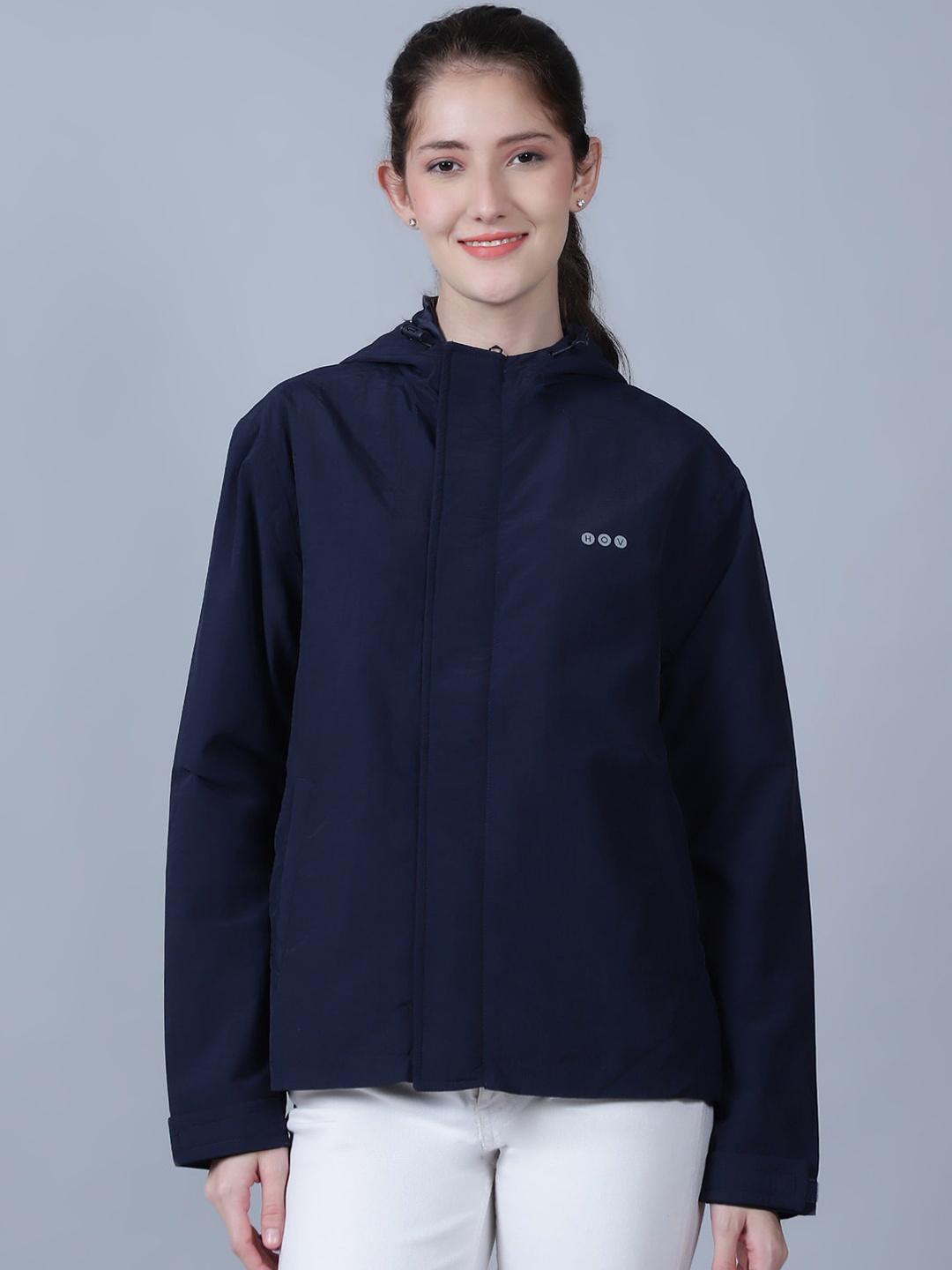 

HOUSE OF VEDAS Women Waterproof Hooded Rain Jacket, Navy blue