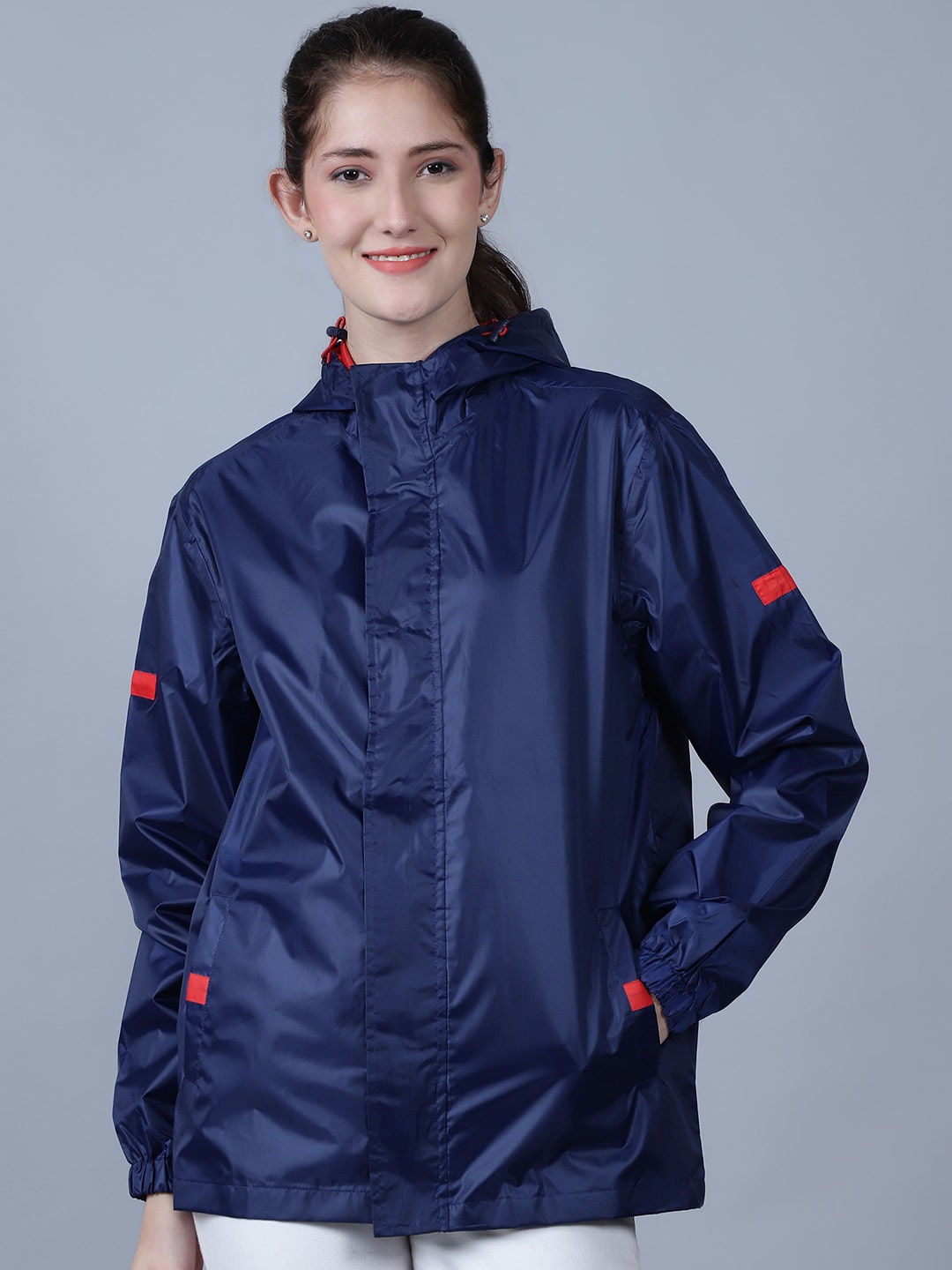 

HOUSE OF VEDAS Women Waterproof Hooded Rain Jacket, Navy blue