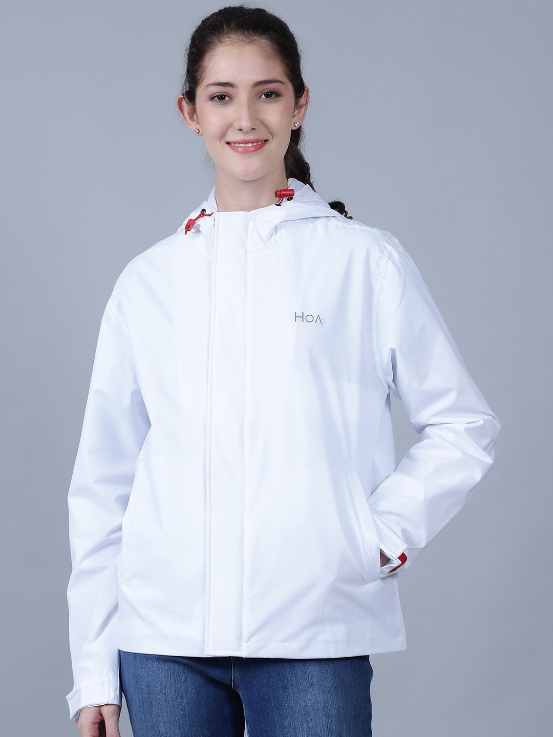 

HOUSE OF VEDAS Women Waterproof Hooded Rain Jacket, White
