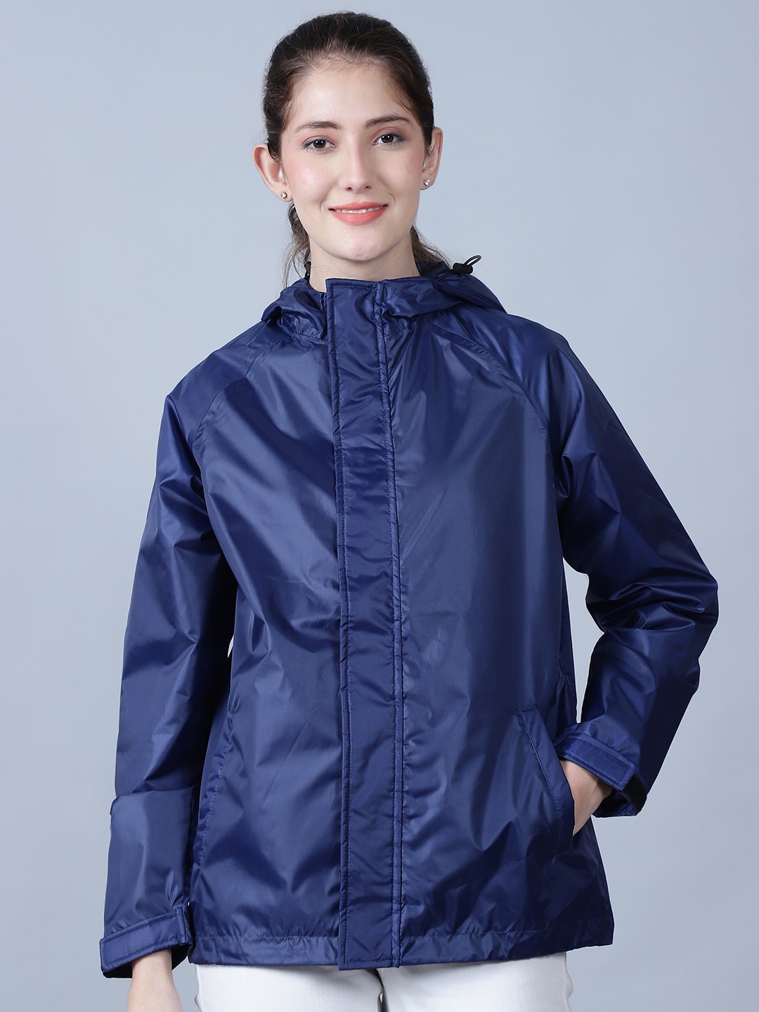 

HOUSE OF VEDAS Women Waterproof Hooded Rain Jacket, Navy blue