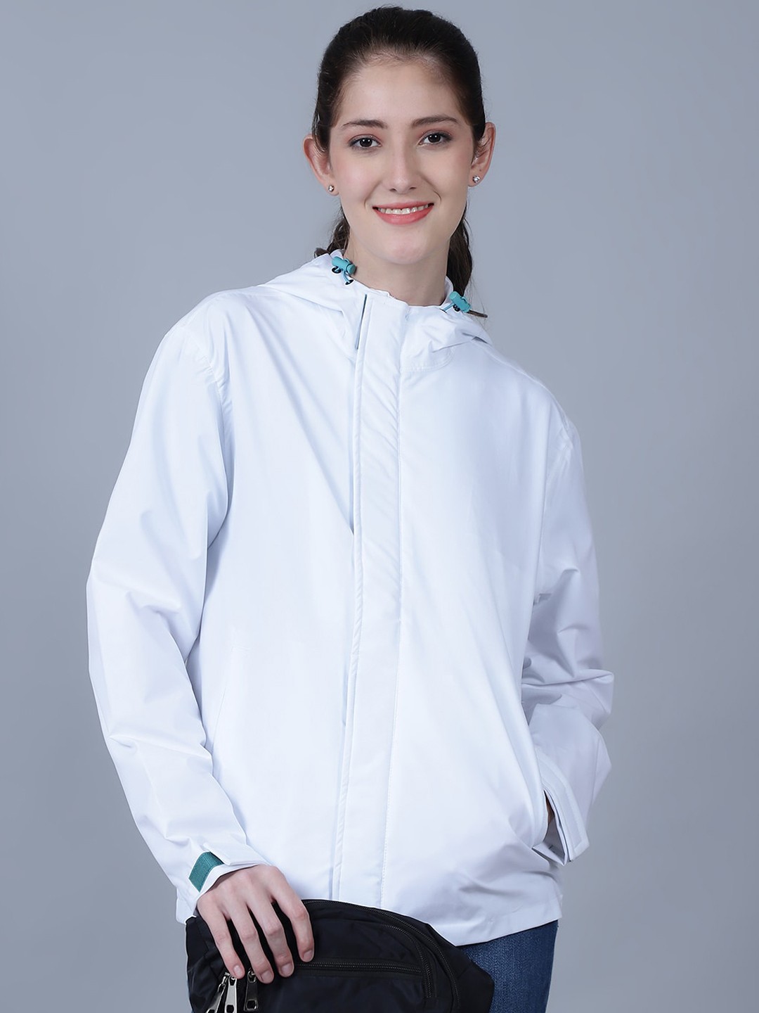 

HOUSE OF VEDAS Women Waterproof Hooded Rain Jacket, White
