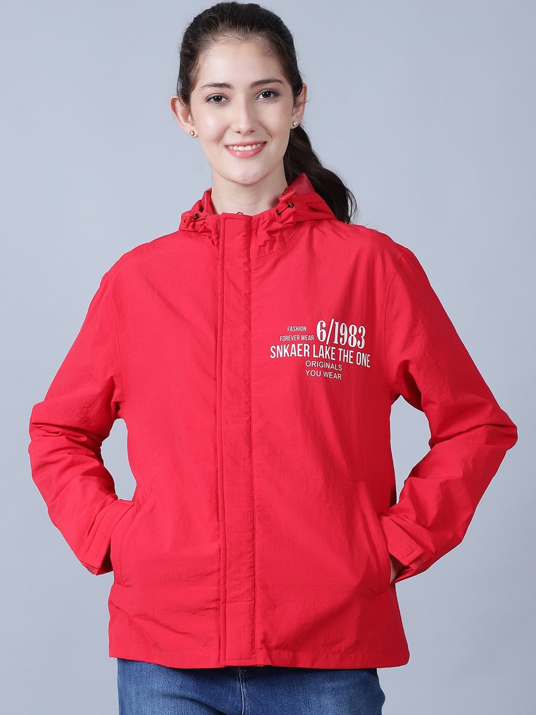 

HOUSE OF VEDAS Women Hooded Waterproof Rain Jacket, Red