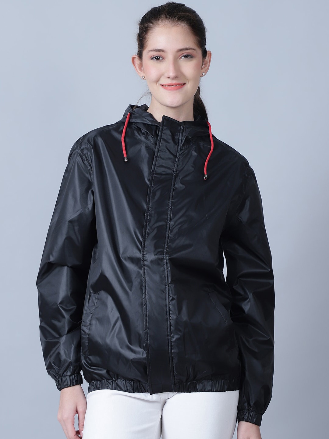 

HOUSE OF VEDAS Women Waterproof Hooded Rain Jacket, Black