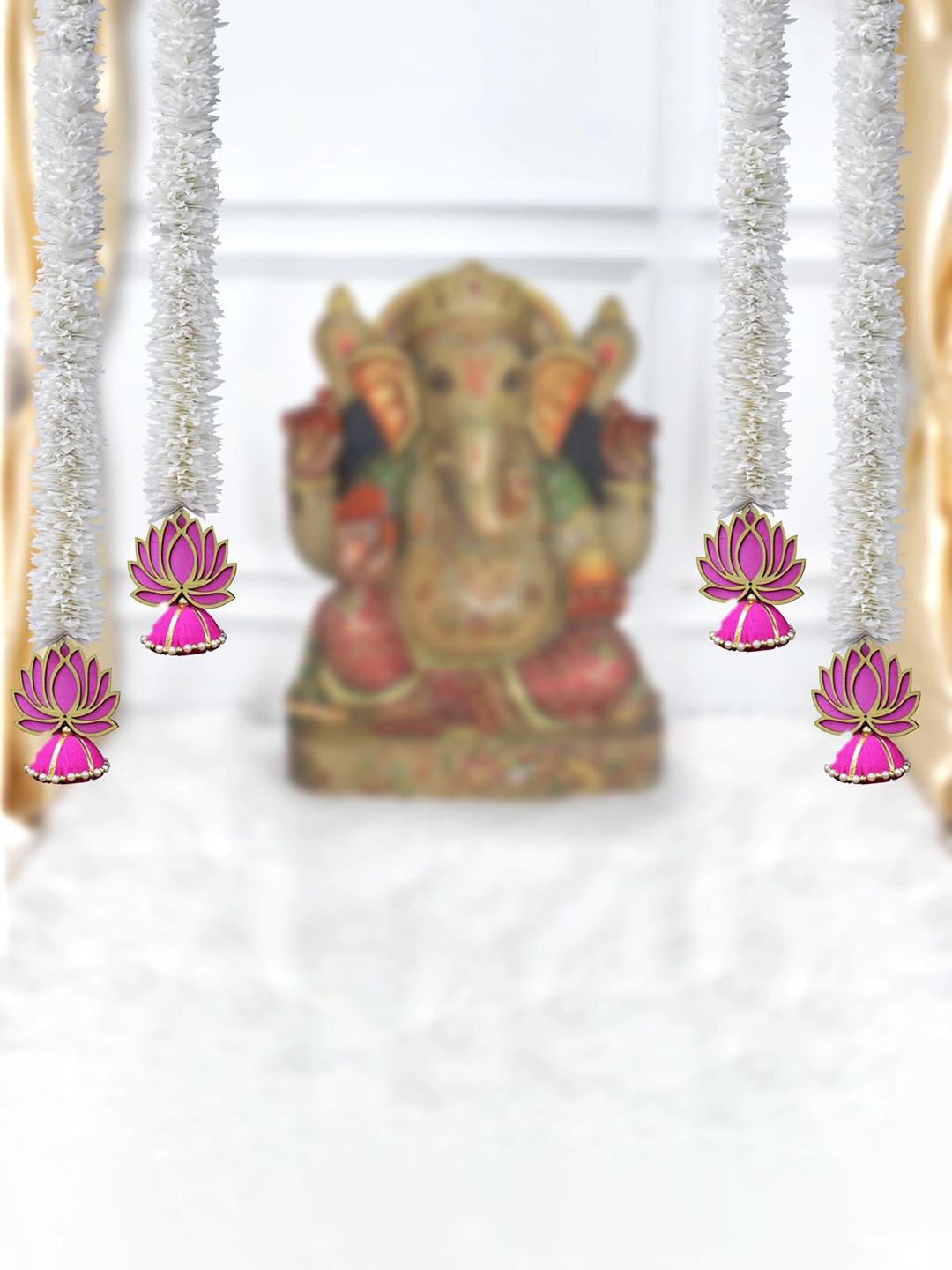 

Shubhanjali 4Pcs Pink Lotus Buds Hangings, White